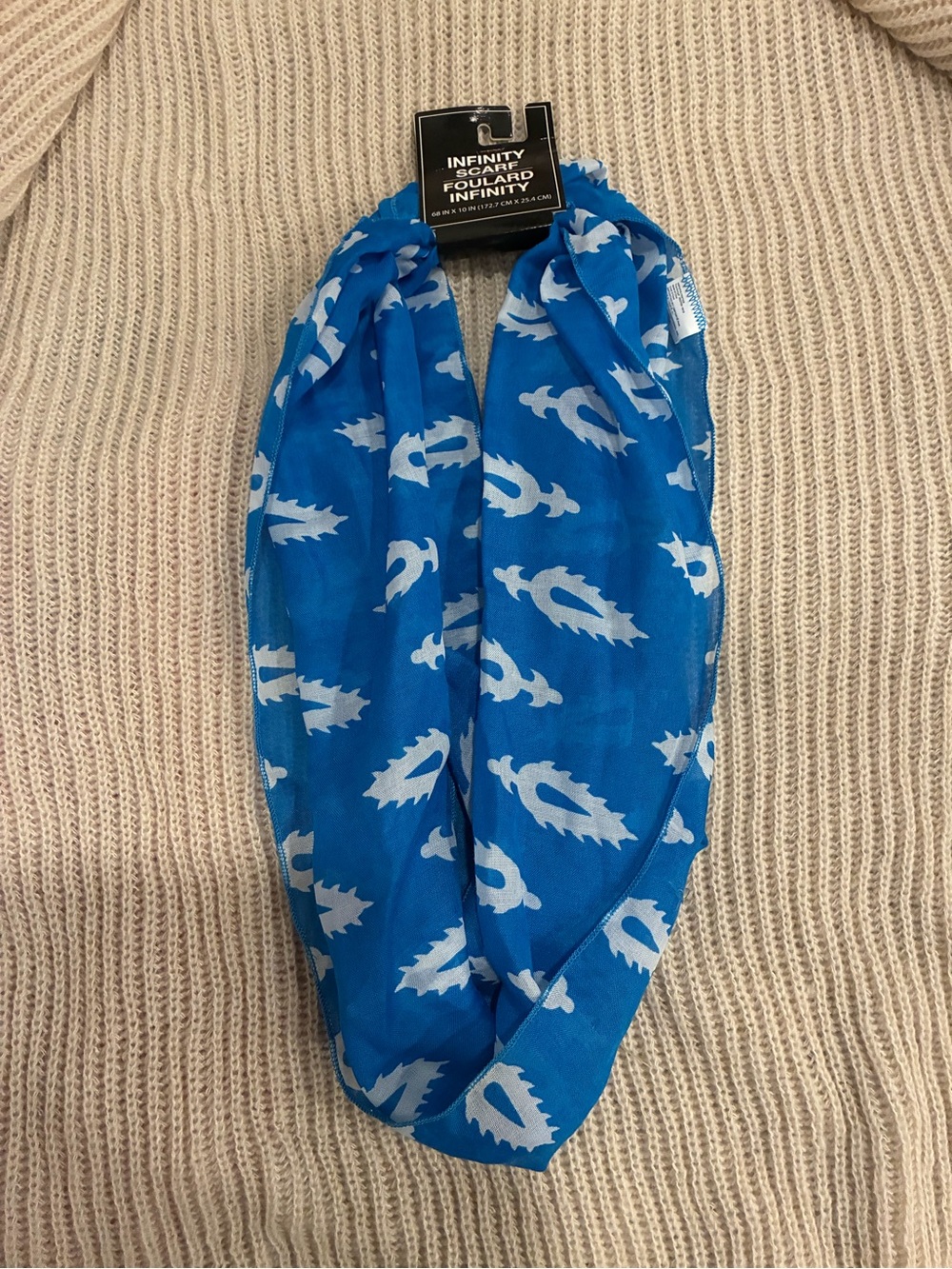 Blue with White Pattern infinity scarf